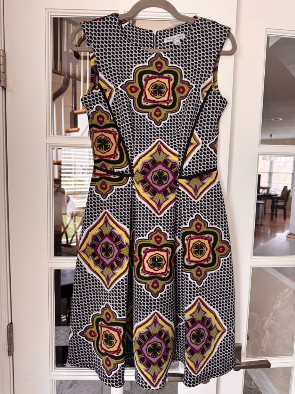 Danny & Nicole pleated geometric mosaic fit & flare dress 4 vibrant boho mod